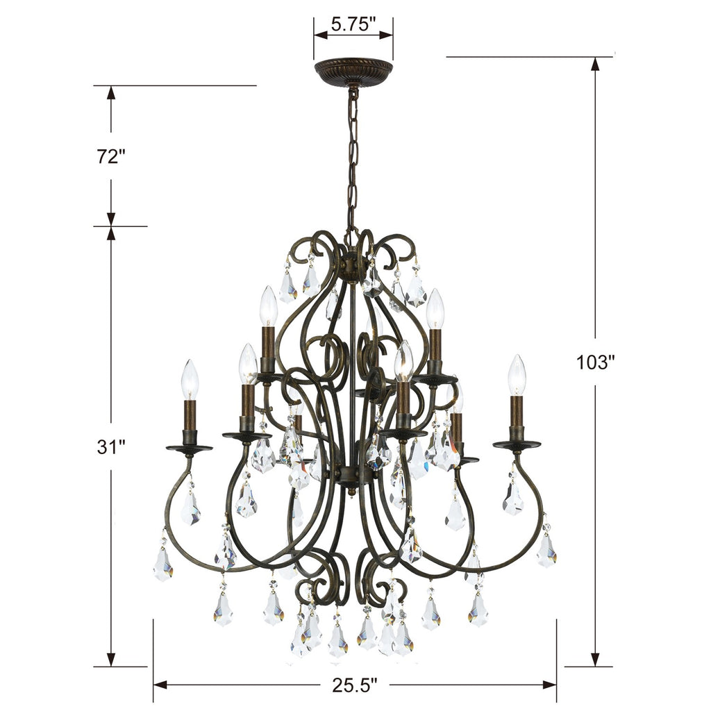 Ashton 9 Light Hand Cut Crystal English Bronze Chandelier Chandelier Crystorama