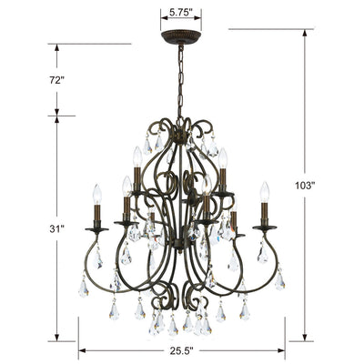 Ashton 9 Light Hand Cut Crystal English Bronze Chandelier Chandelier Crystorama