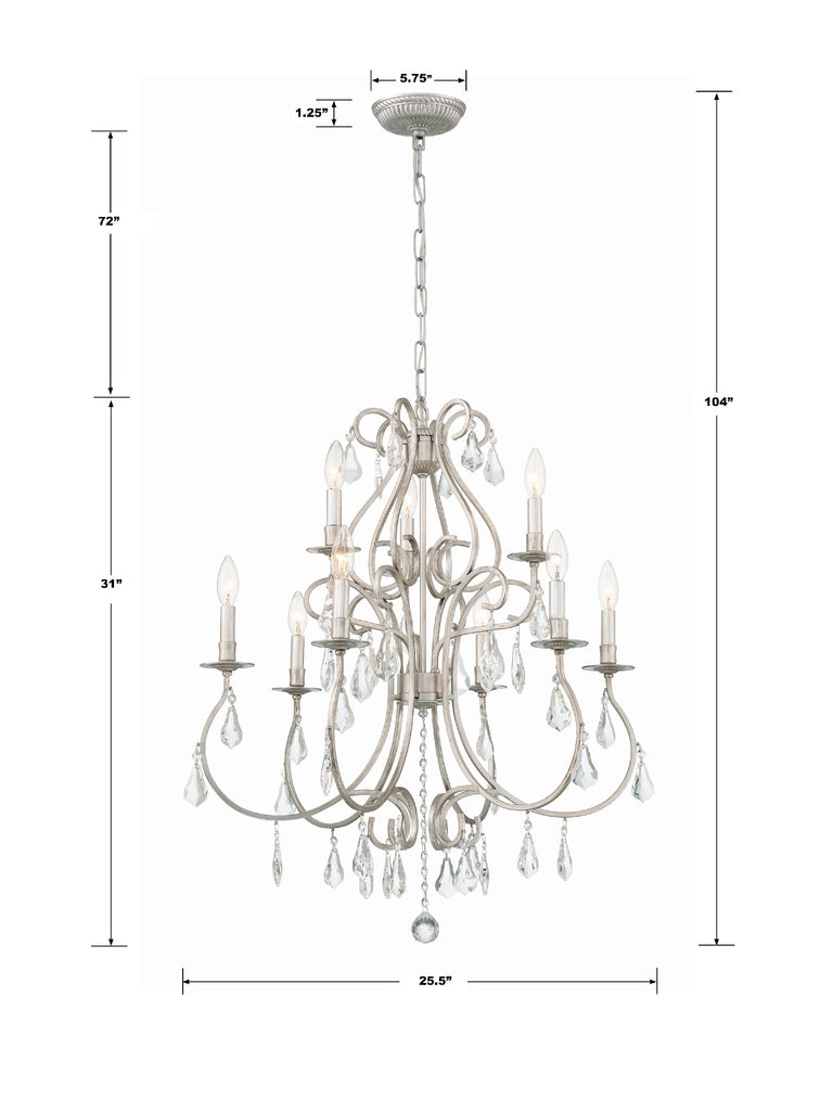 Ashton 9 Light Hand Cut Crystal Olde Silver Chandelier Chandelier Crystorama