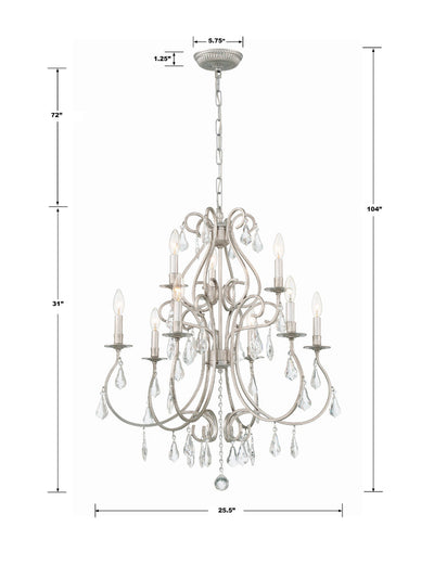 Ashton 9 Light Hand Cut Crystal Olde Silver Chandelier Chandelier Crystorama