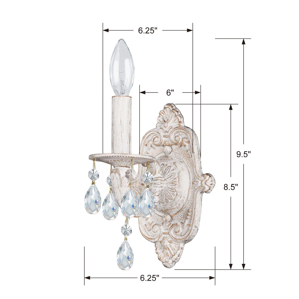 Paris Market 1 Light Clear Crystal Antique White Sconce Wall Sconce Crystorama