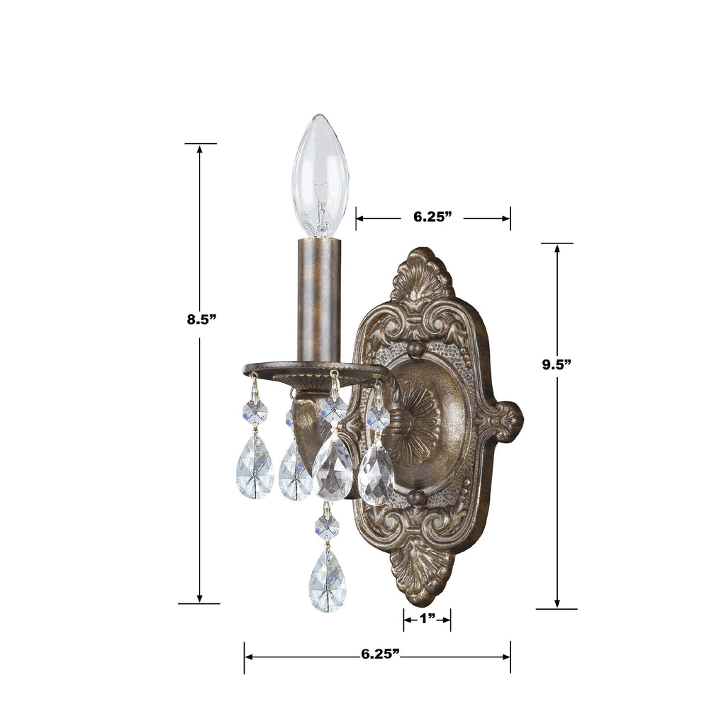 Paris Market 1 Light Clear Crystal Venetian Bronze Sconce Wall Sconce Crystorama