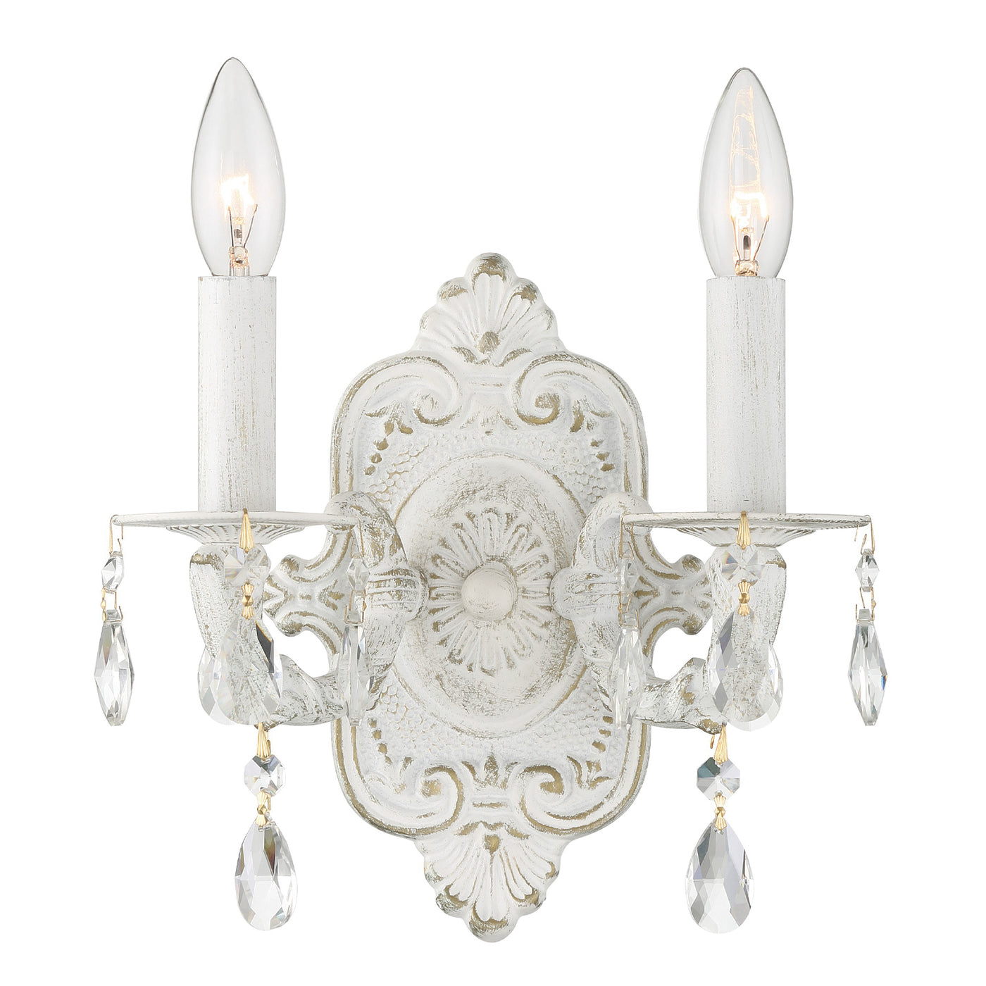 Paris Market 2 Light Clear Crystal Antique White Sconce Wall Sconce Crystorama