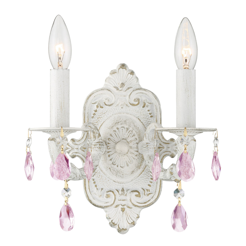 Paris Market 2 Light Clear Crystal Antique White Sconce Wall Sconce Crystorama