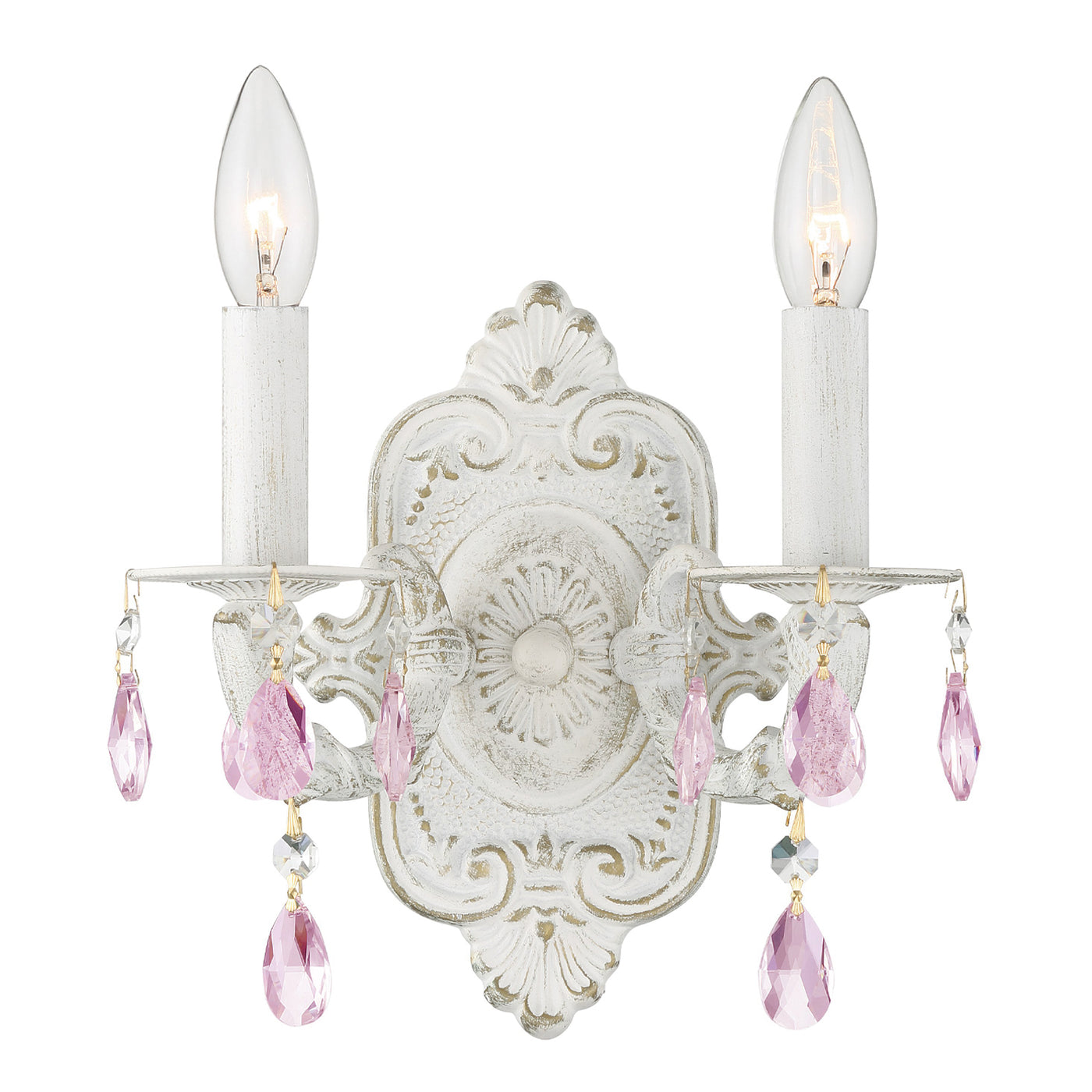 Paris Market 2 Light Rose Crystal Antique White Sconce Wall Sconce Crystorama