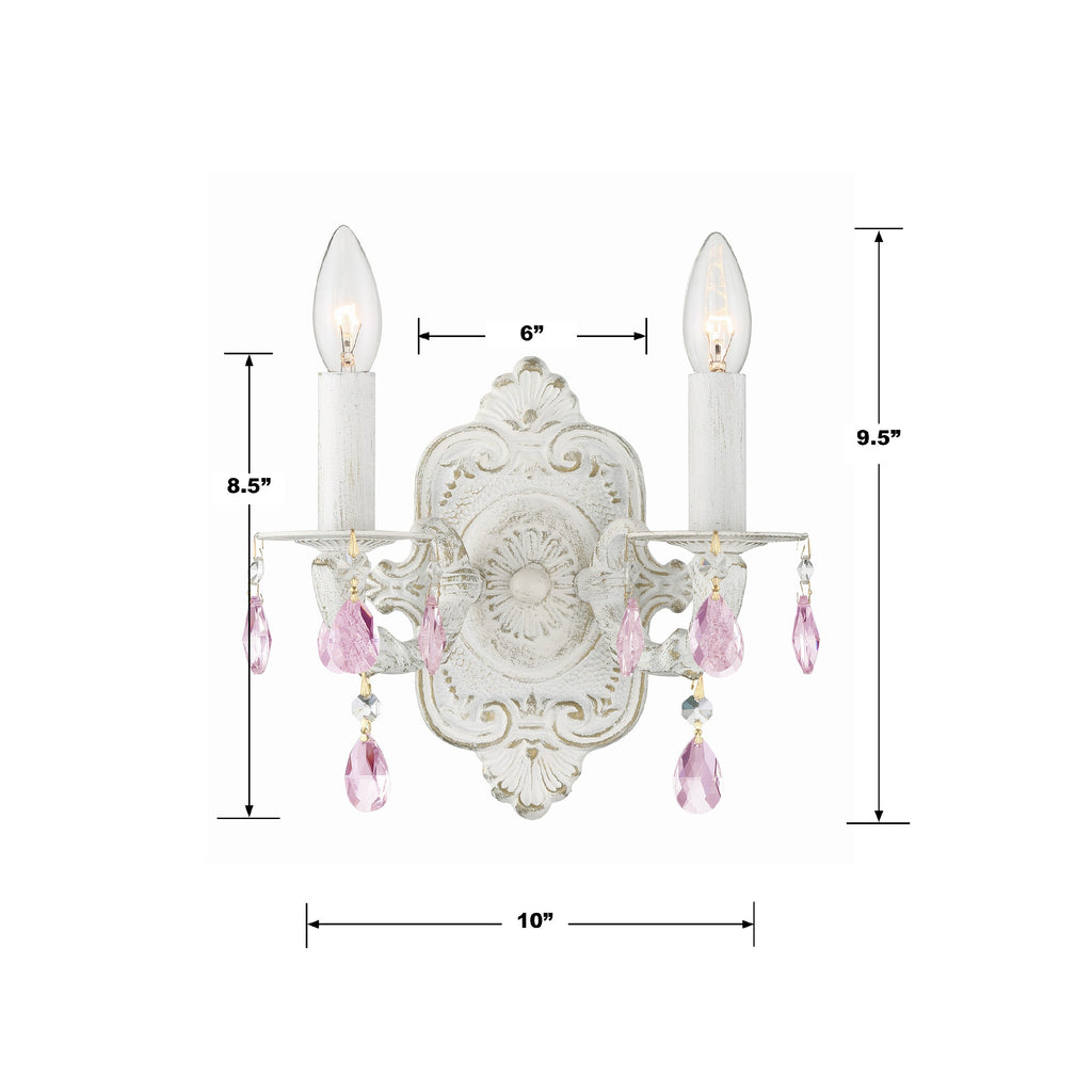 Paris Market 2 Light Rose Crystal Antique White Sconce Wall Sconce Crystorama