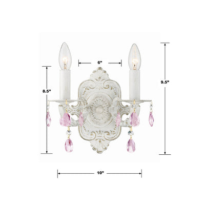 Paris Market 2 Light Rose Crystal Antique White Sconce Wall Sconce Crystorama