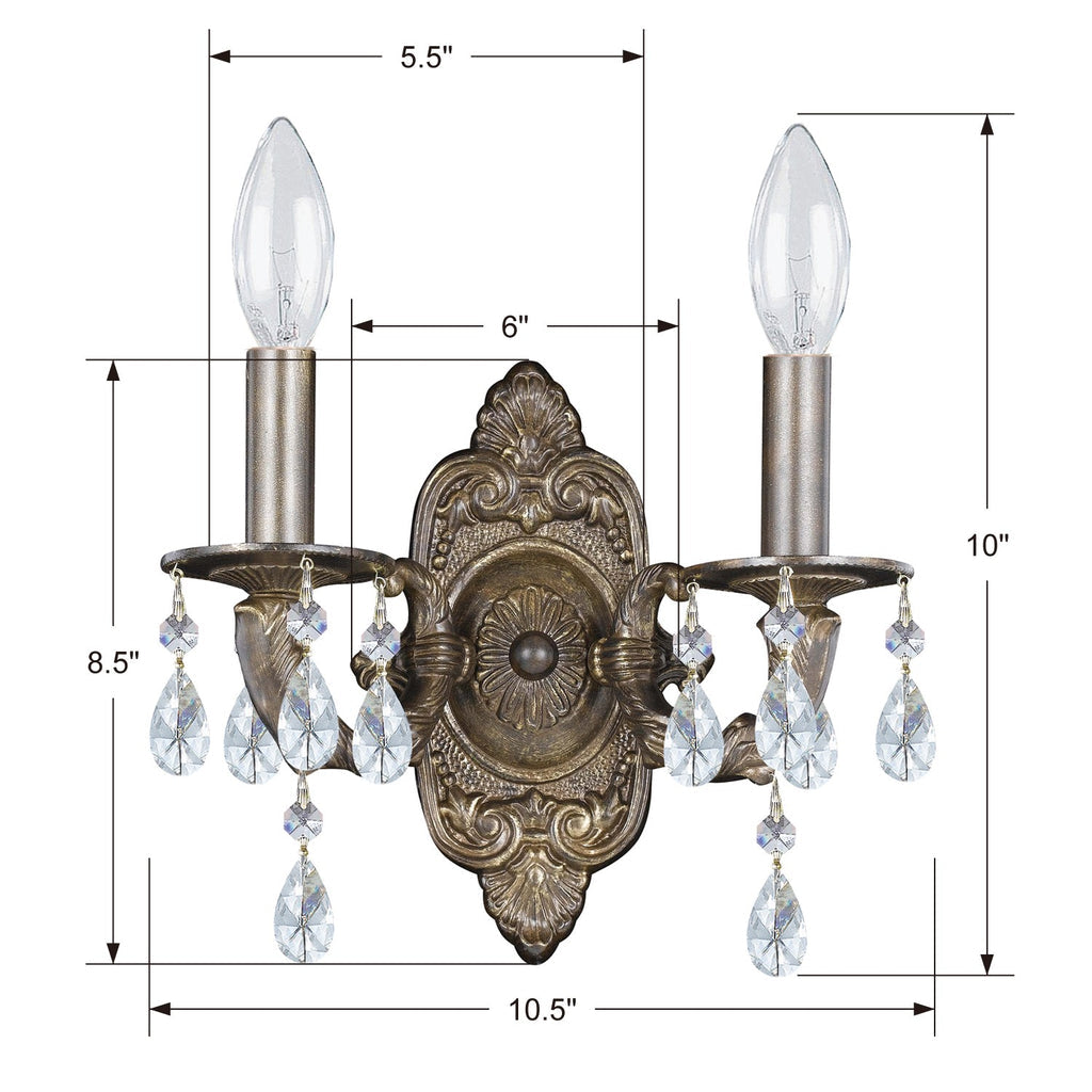 Paris Market 2 Light Clear Crystal Venetian Bronze Sconce Wall Sconce Crystorama