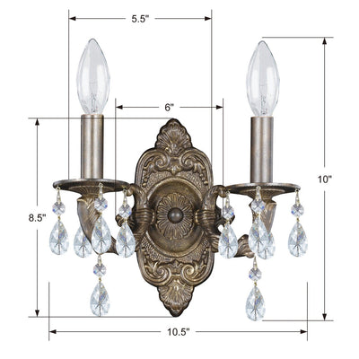 Paris Market 2 Light Clear Crystal Venetian Bronze Sconce Wall Sconce Crystorama