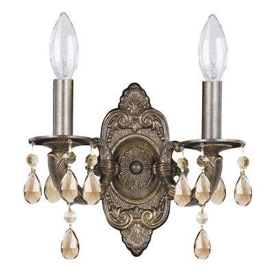 Paris Market 2 Light Golden Teak Hand Cut Crystal Venetian Bronze Sconce Wall Sconce Crystorama