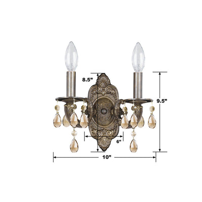 Paris Market 2 Light Golden Teak Hand Cut Crystal Venetian Bronze Sconce Wall Sconce Crystorama