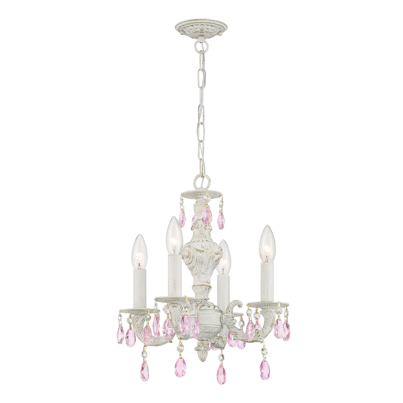 Paris Market 4 Light Rose Crystal Antique White Mini Chandelier Chandelier Crystorama