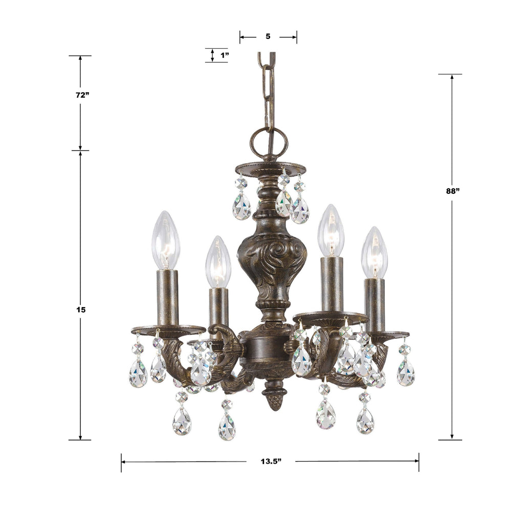 Paris Market 4 Light Clear Crystal Venetian Bronze Mini Chandelier Chandelier Crystorama