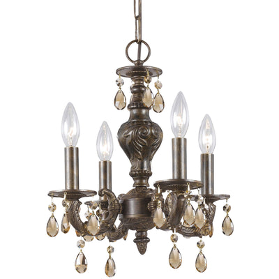 Paris Market 4 Light Golden Teak Hand Cut Crystal Venetian Bronze Mini Chandelier Chandelier Crystorama