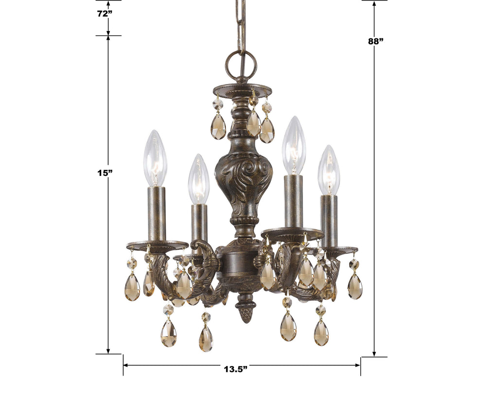 Paris Market 4 Light Clear Crystal Venetian Bronze Mini Chandelier Chandelier Crystorama