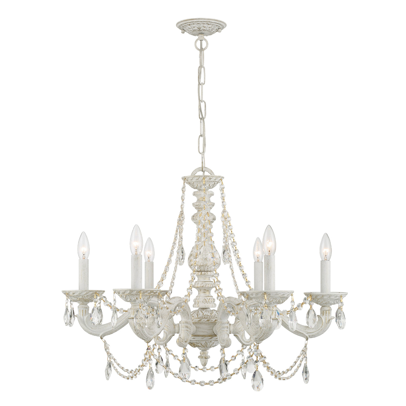 Paris Market 6 Light Clear Italian Crystal Antique White Chandelier Chandelier Crystorama