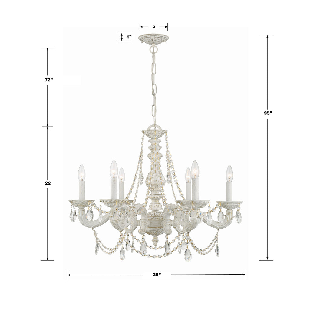 Paris Market 6 Light Clear Italian Crystal Antique White Chandelier Chandelier Crystorama