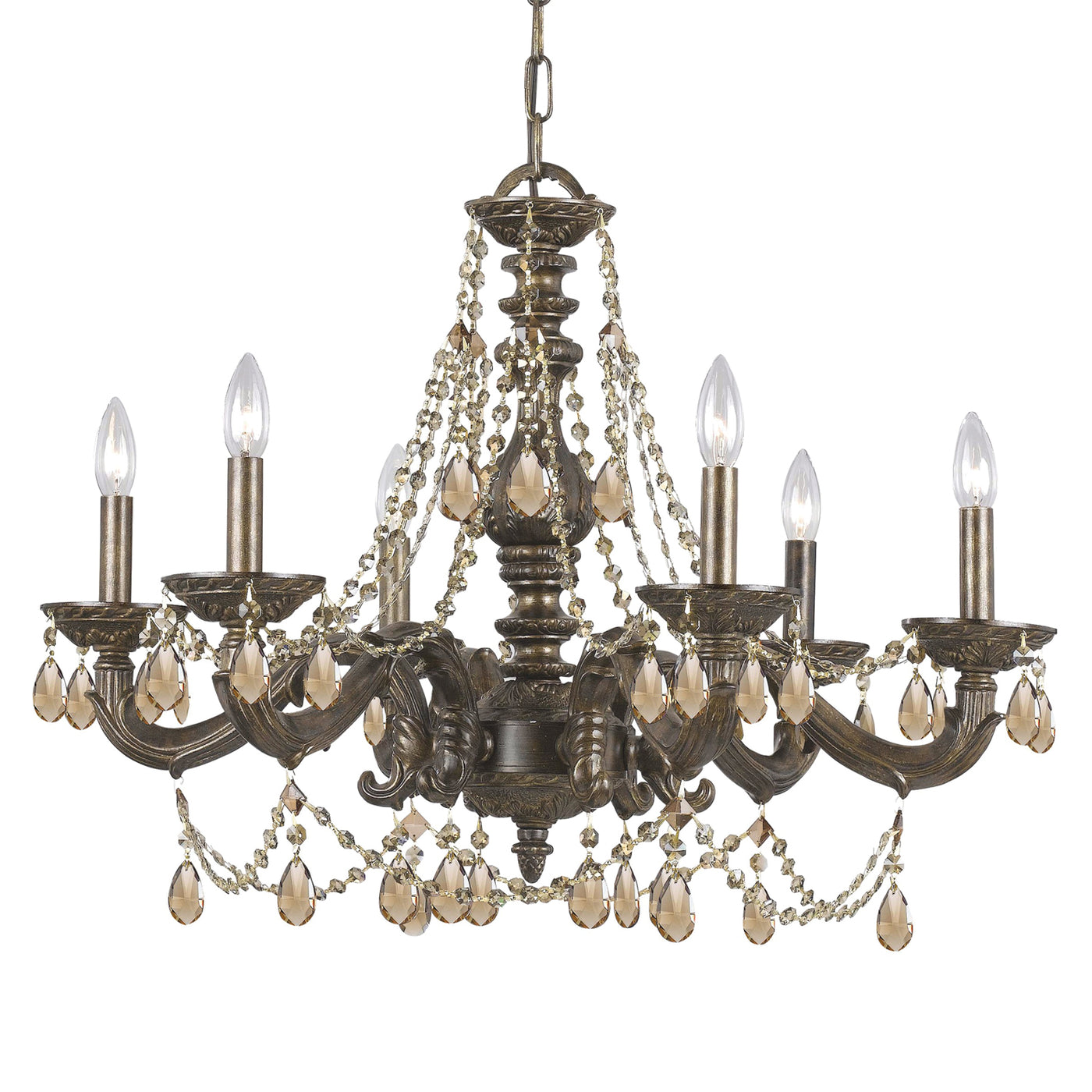 Paris Market 6 Light Golden Teak Hand Cut Crystal Venetian Bronze Chandelier Chandelier Crystorama