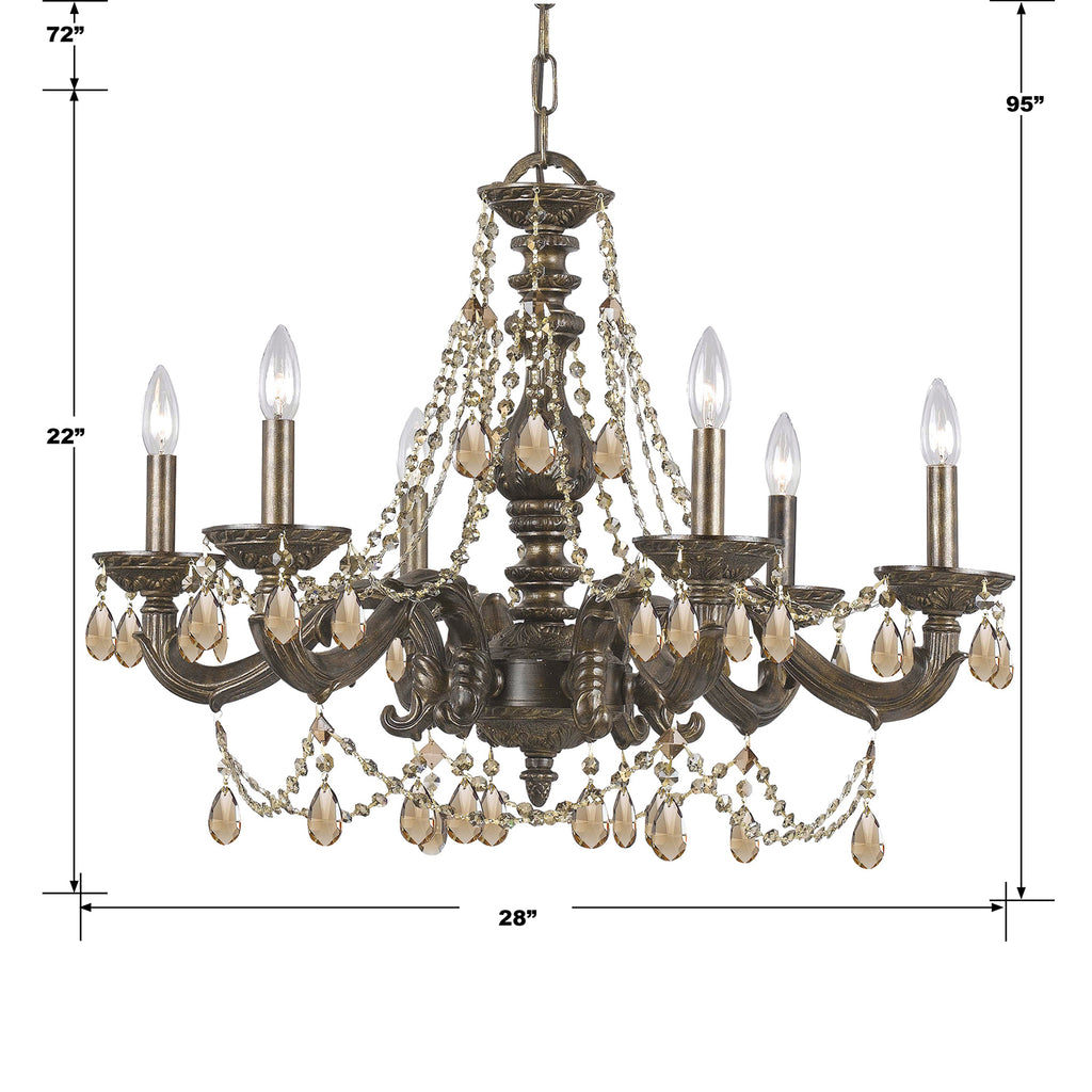 Paris Market 6 Light Golden Teak Swarovski Strass Venetian Bronze Chandelier Chandelier Crystorama