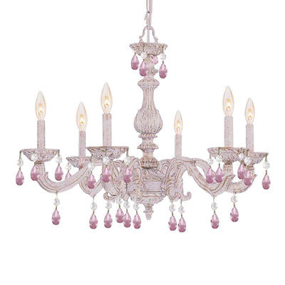 Paris Market 6 Light Rose Crystal Antique White Chandelier Chandelier Crystorama