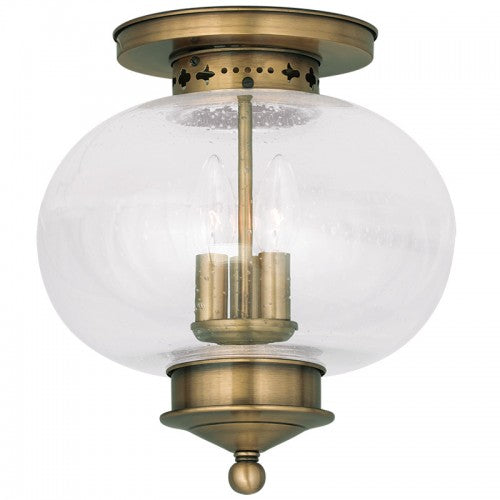 3 Light Antique Brass Ceiling Mount Flush Mount Livex