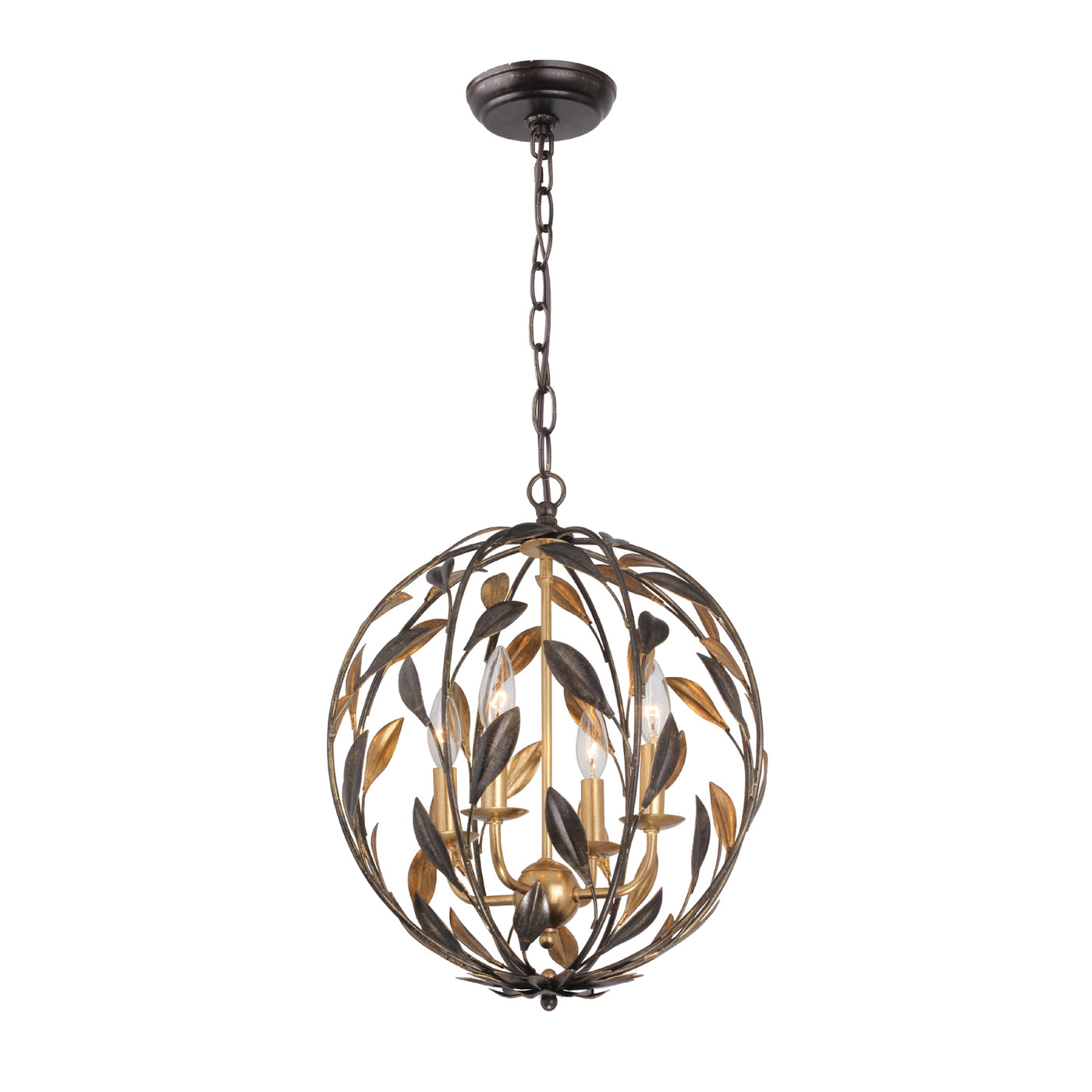 Broche 4 Light English Bronze + Antique Gold Sphere Mini Chandelier Chandelier Crystorama