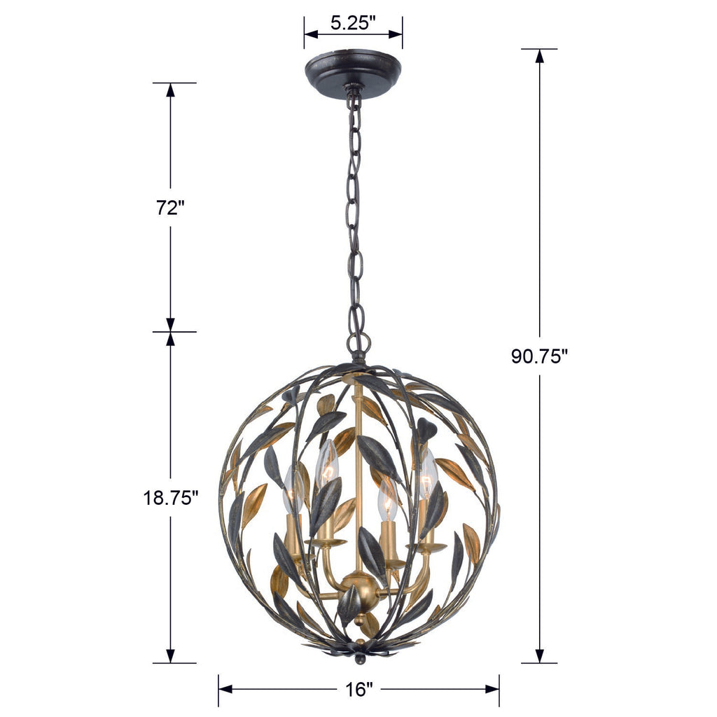 Broche 4 Light English Bronze + Antique Gold Sphere Mini Chandelier Chandelier Crystorama