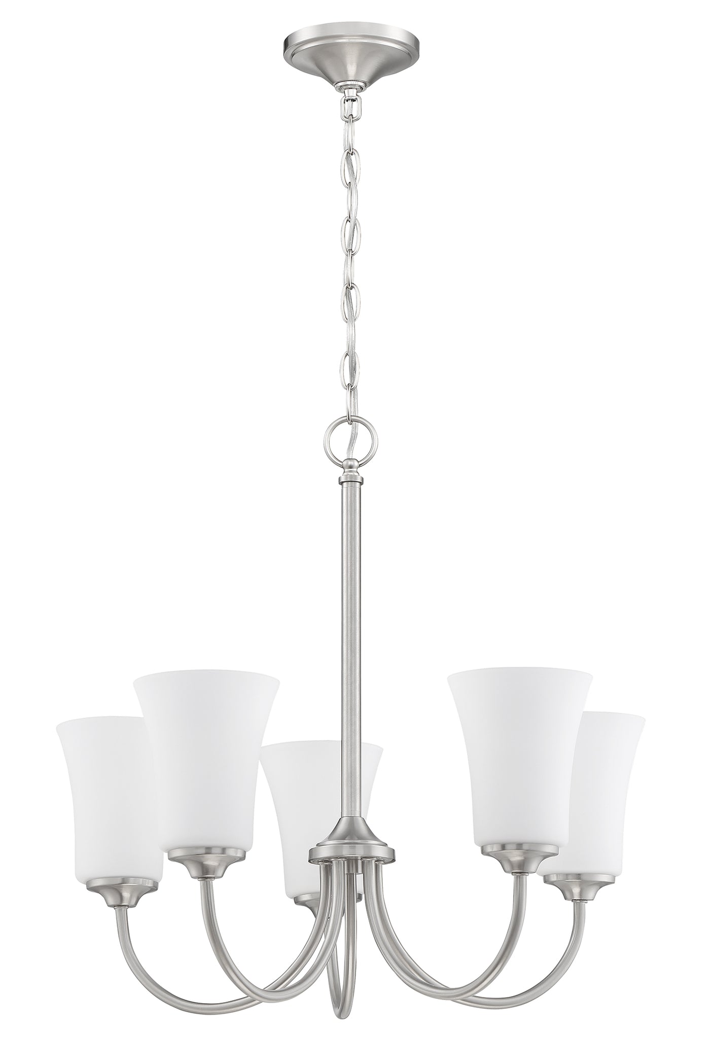 Gwyneth 5 Light Chandelier in Brushed Polished Nickel (White Glass) Chandelier Craftmade