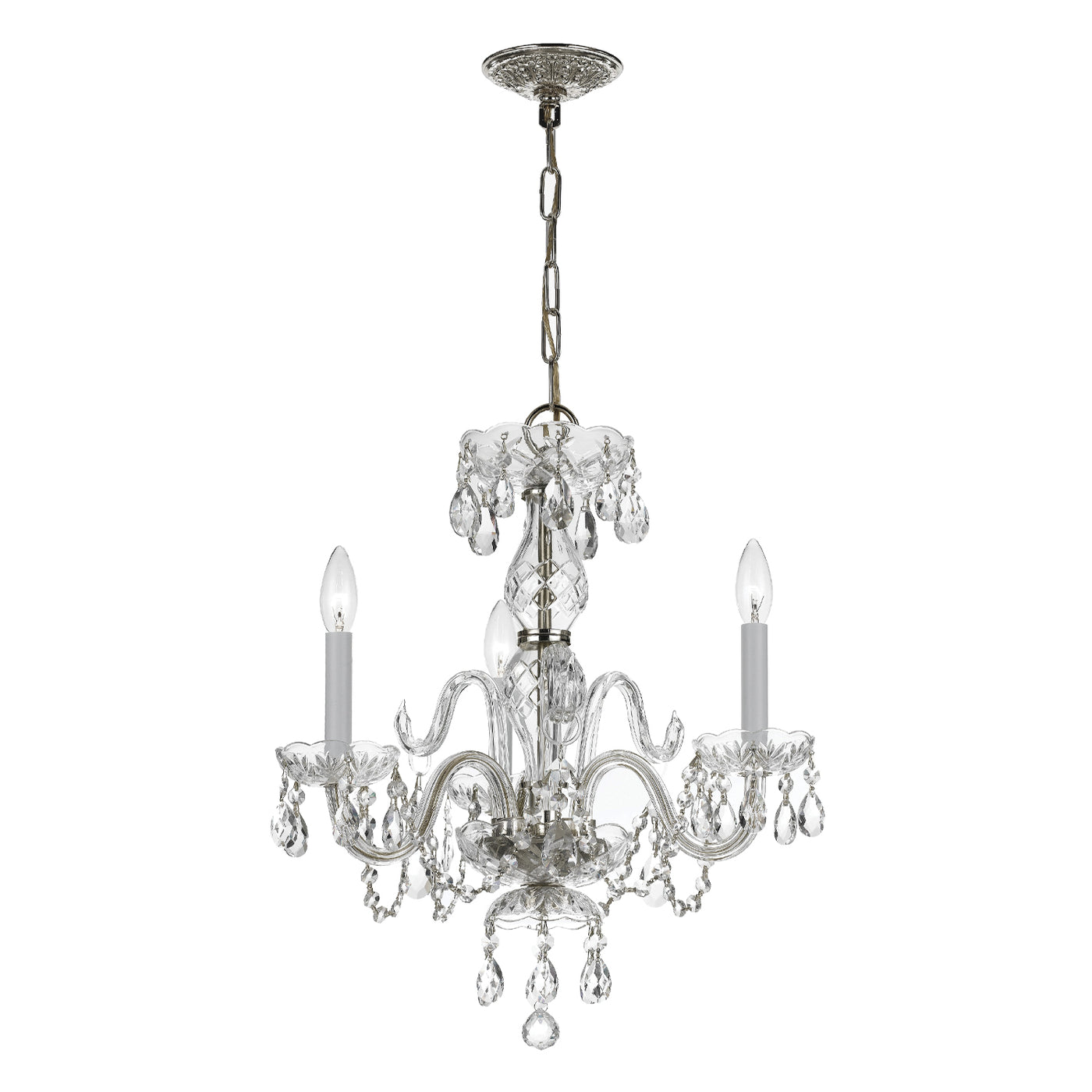 Traditional Crystal 3 Light Clear Italian Crystal Polished Chrome Mini Chandelier Chandelier Crystorama