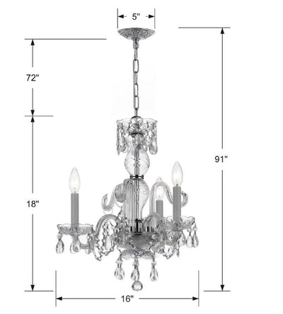 Traditional Crystal 3 Light Clear Italian Crystal Polished Chrome Mini Chandelier Chandelier Crystorama