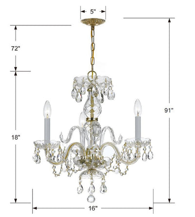 Traditional Crystal 3 Light Clear Italian Crystal Polished Brass Mini Chandelier Chandelier Crystorama