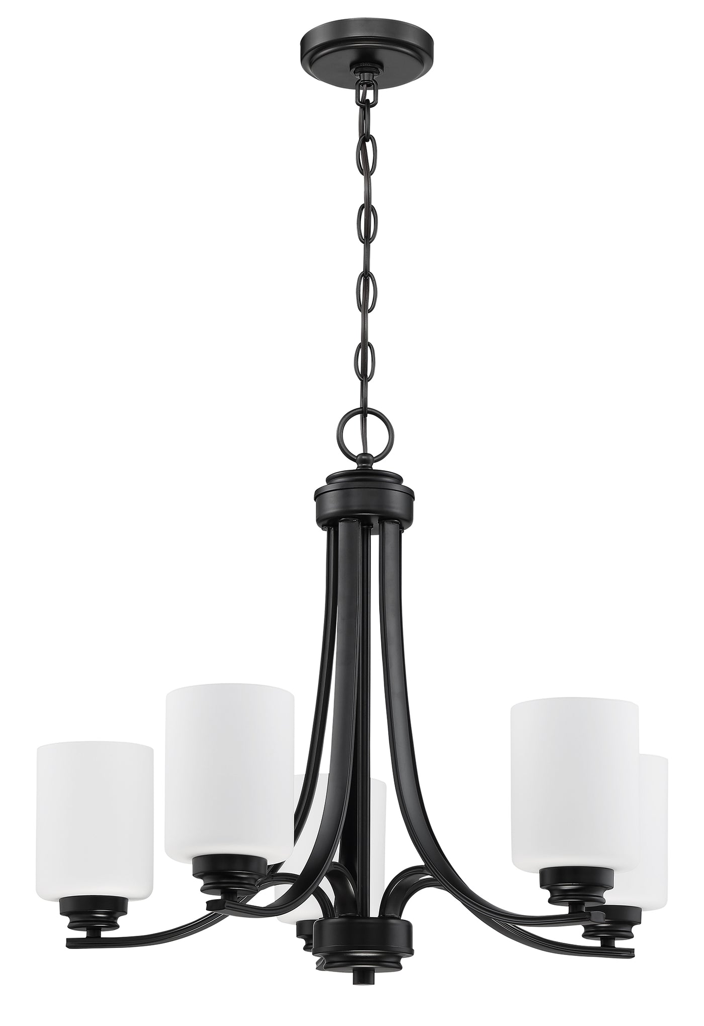 Bolden 5 Light Chandelier in Flat Black (White Glass) Chandelier Craftmade