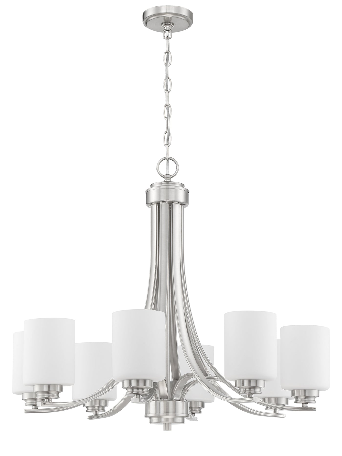 Bolden 8 Light Chandelier in Brushed Polished Nickel (White Glass) Chandelier Craftmade