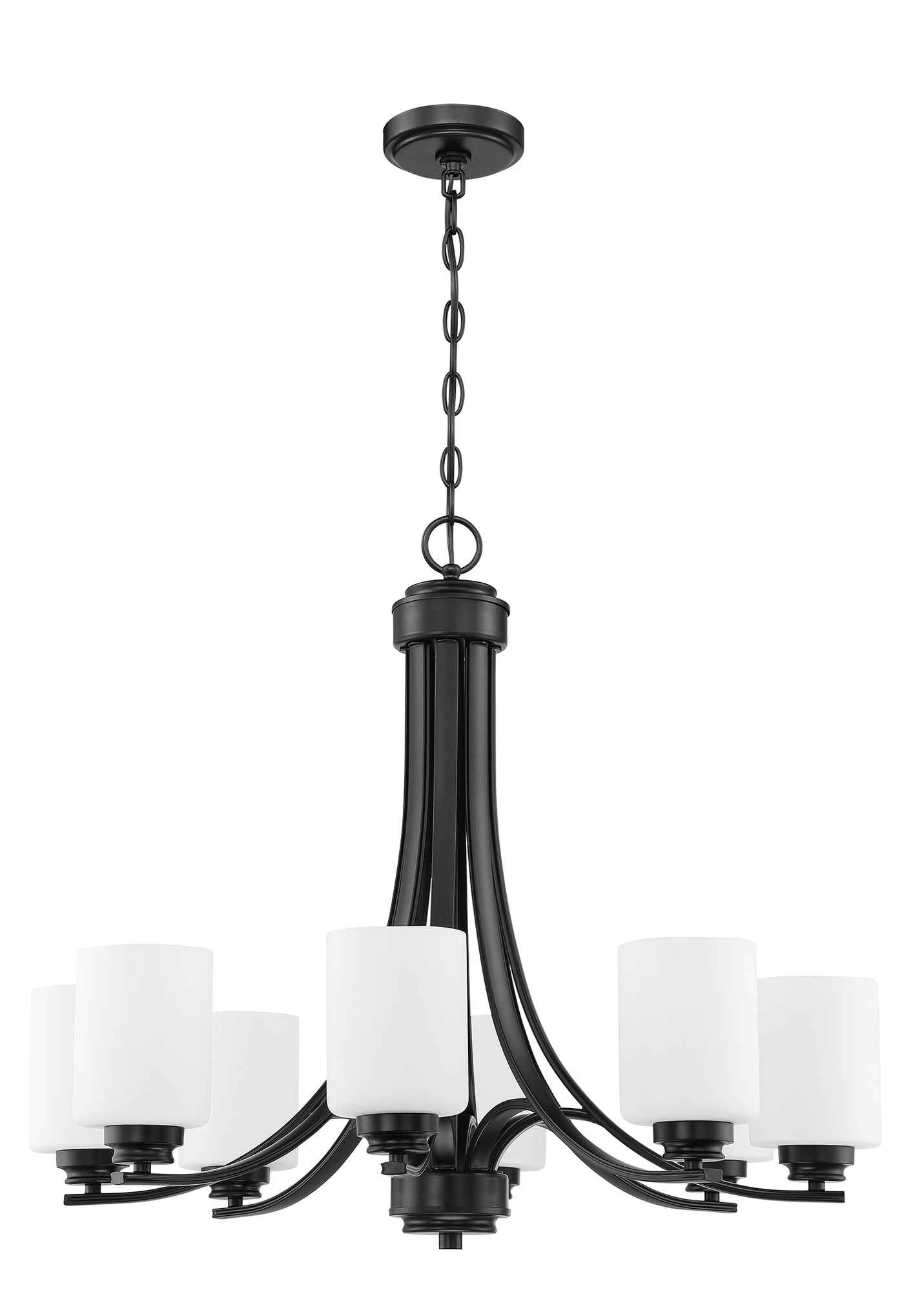 Bolden 8 Light Chandelier in Flat Black (White Glass) Chandelier Craftmade