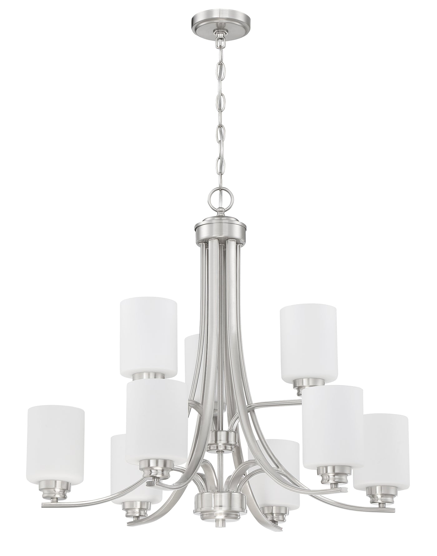 Bolden 9 Light Chandelier in Brushed Polished Nickel (White Glass) Chandelier Craftmade