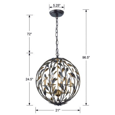 Broche 6 Light English Bronze + Antique Gold Sphere Chandelier Chandelier Crystorama