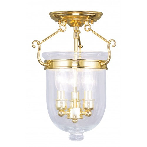 3 Light Polished Brass Ceiling Mount Semi Flush Livex