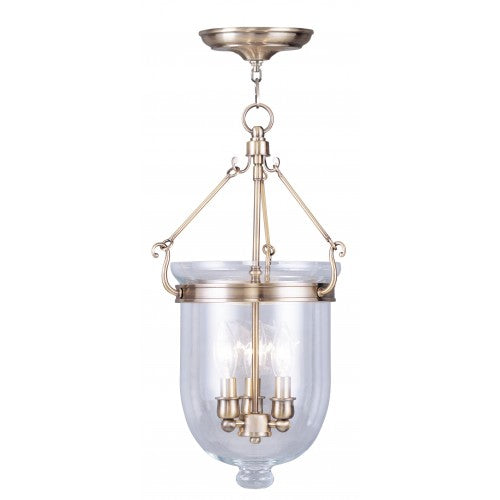 3 Light Antique Brass Chain Lantern Pendant Livex