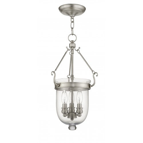 3 Light Brushed Nickel Chain Lantern Pendant Livex