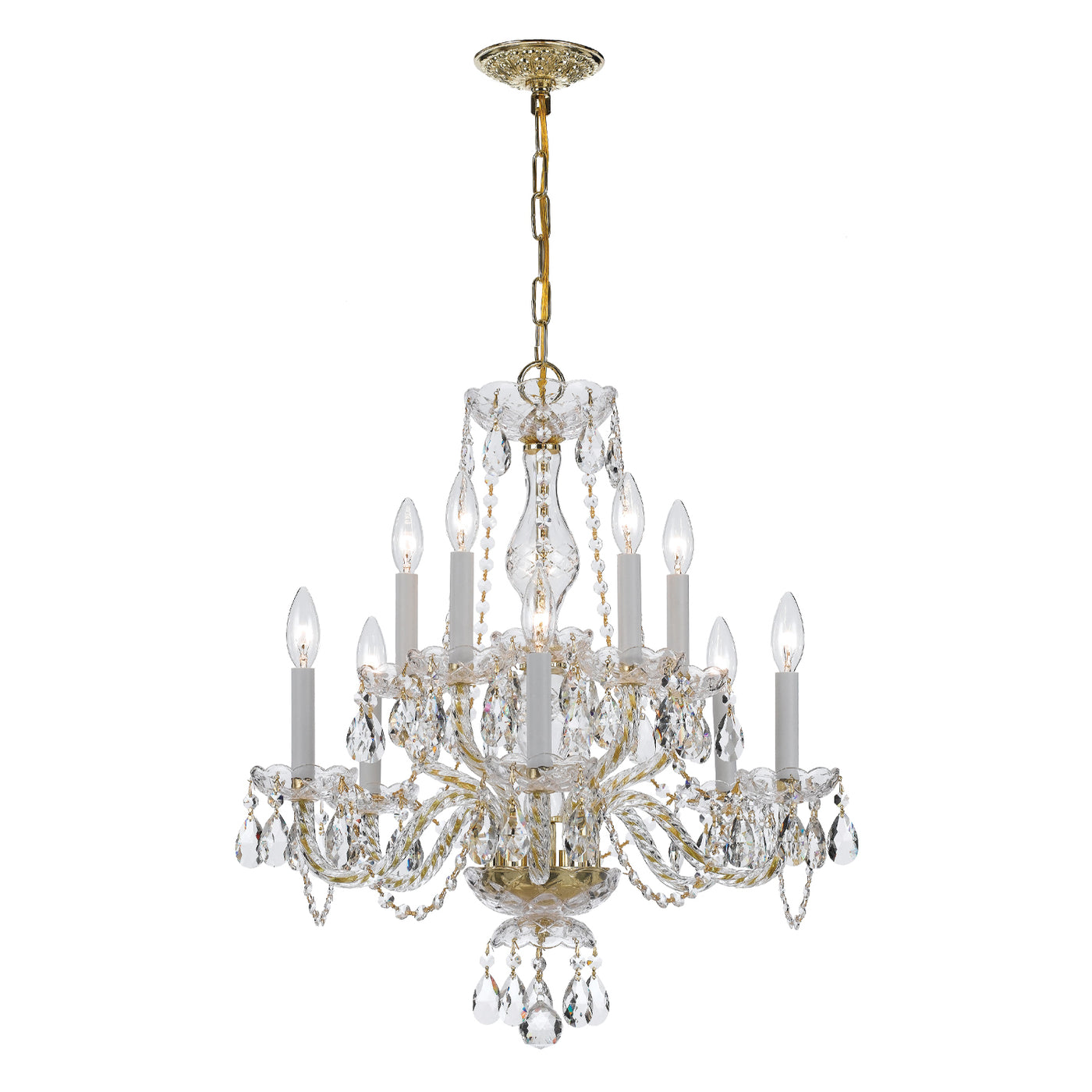 Traditional Crystal 10 Light Clear Crystal Polished Brass Chandelier Chandelier Crystorama