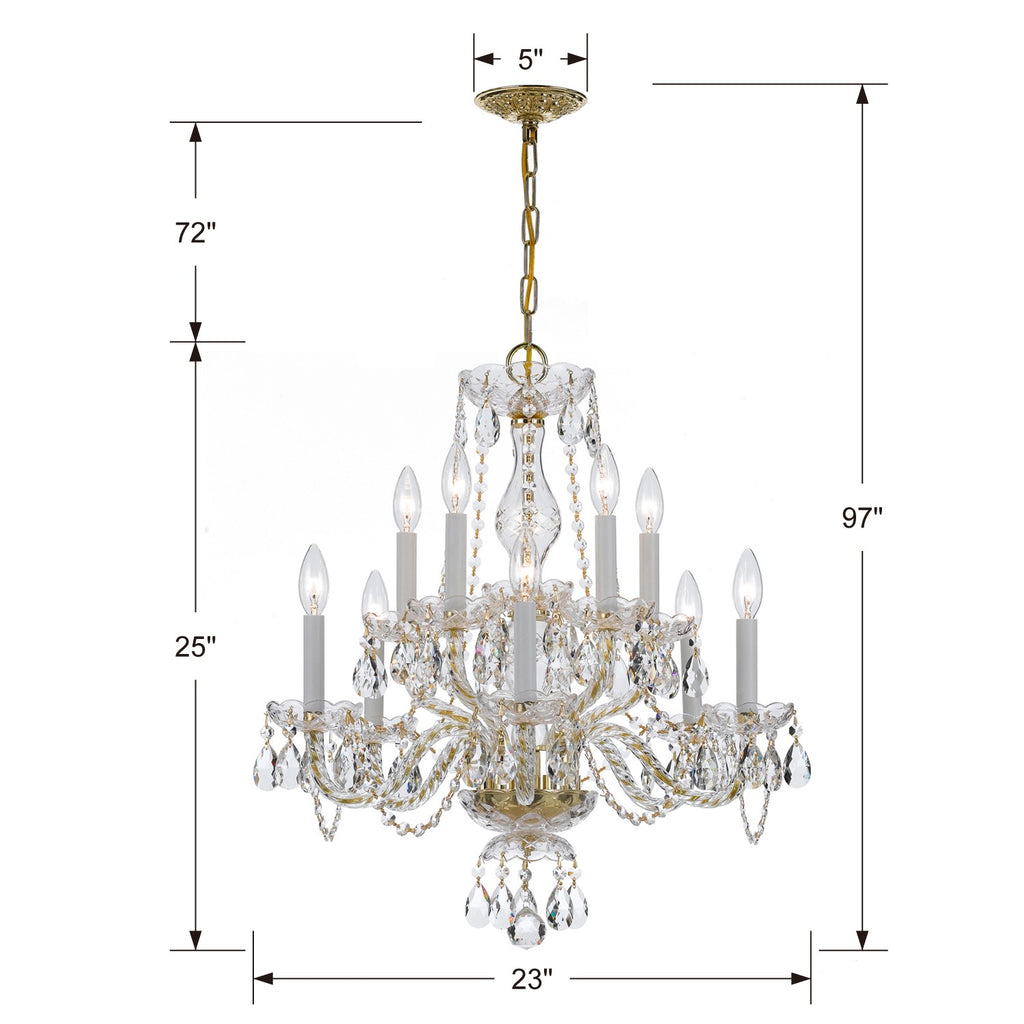 Traditional Crystal 10 Light Spectra Crystal Polished Brass Chandelier Chandelier Crystorama