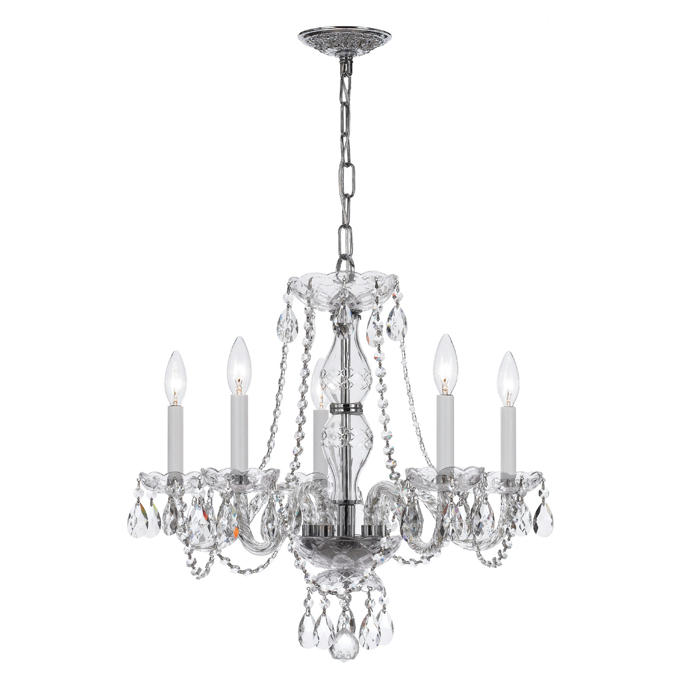 Traditional Crystal 5 Light Crystal Polished Chrome Chandelier Chandelier Crystorama