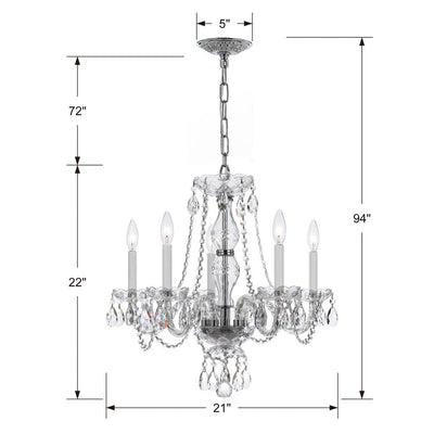 Traditional Crystal 5 Light Crystal Polished Chrome Chandelier Chandelier Crystorama