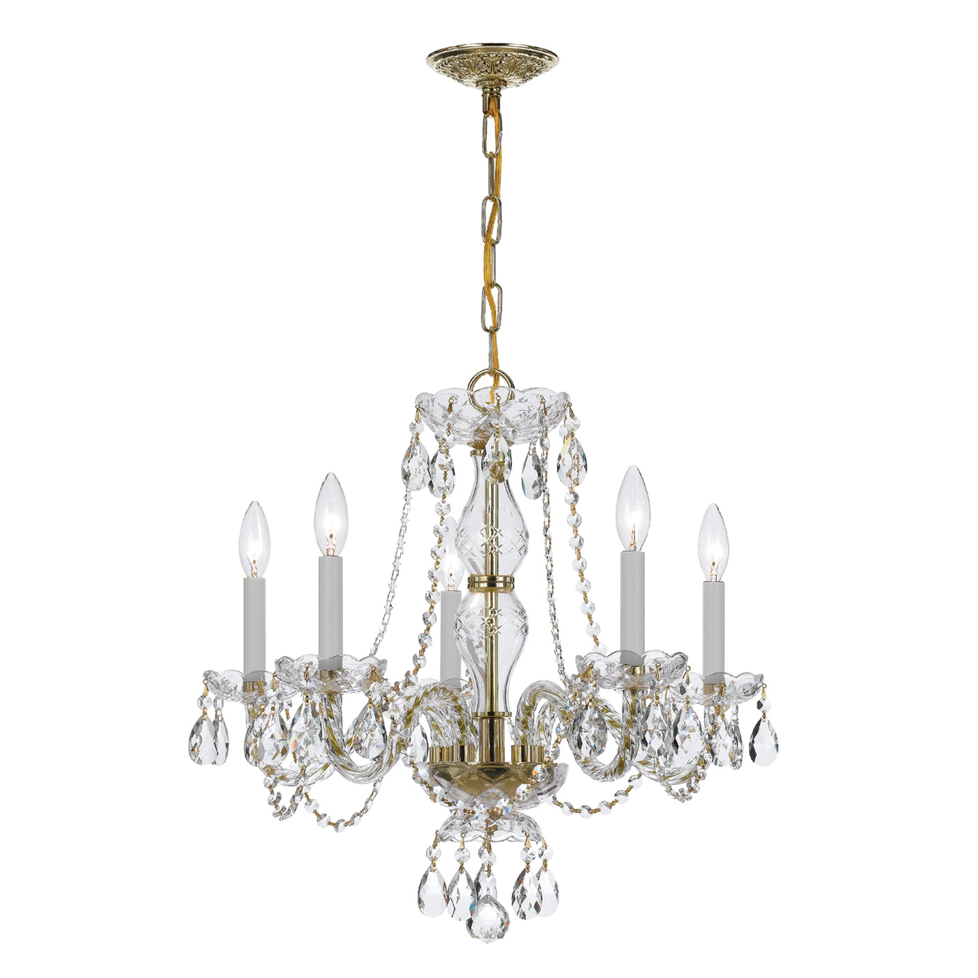 Traditional Crystal 5 Light Clear Crystal Polished Brass Chandelier Chandelier Crystorama