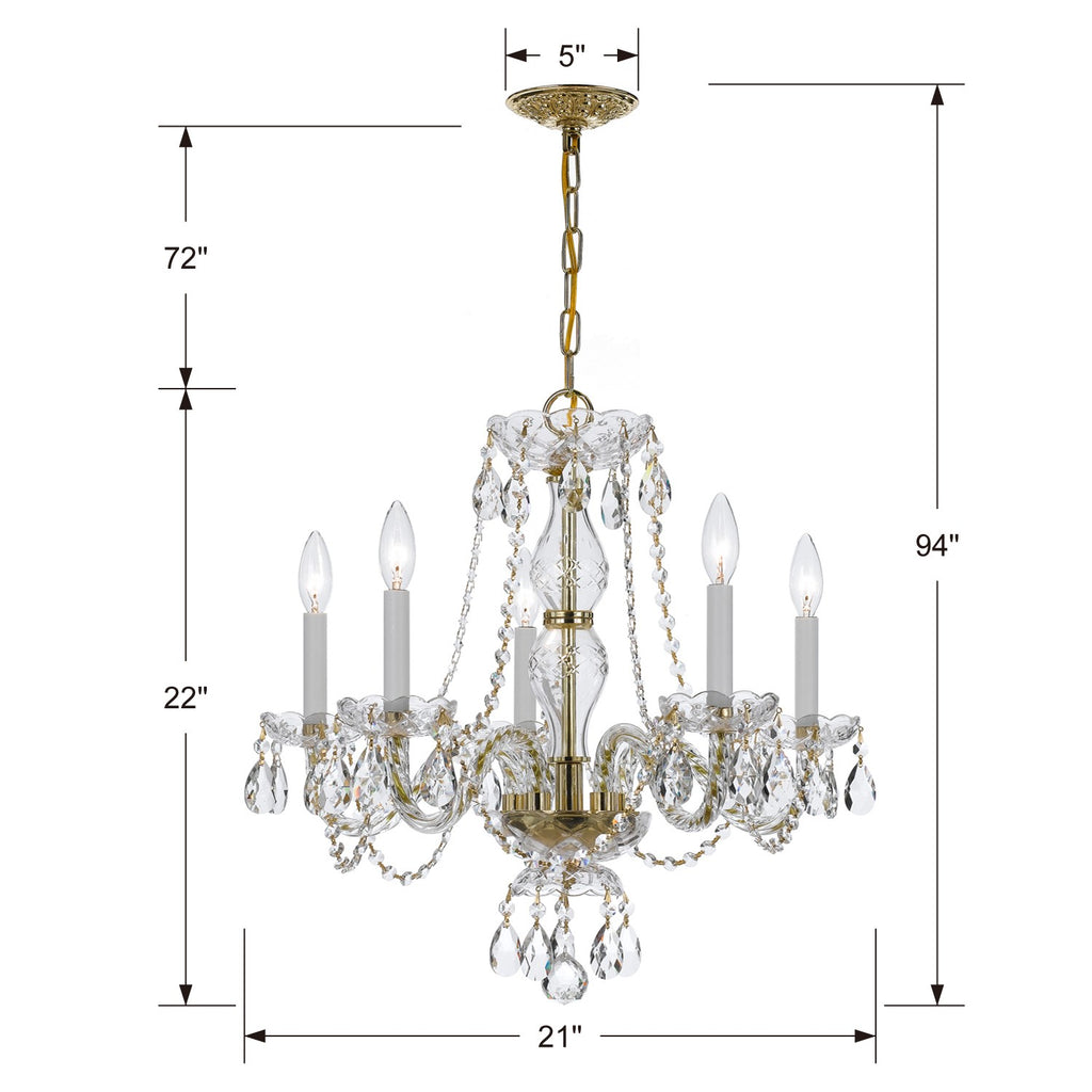 Traditional Crystal 5 Light Clear Crystal Polished Brass Chandelier Chandelier Crystorama