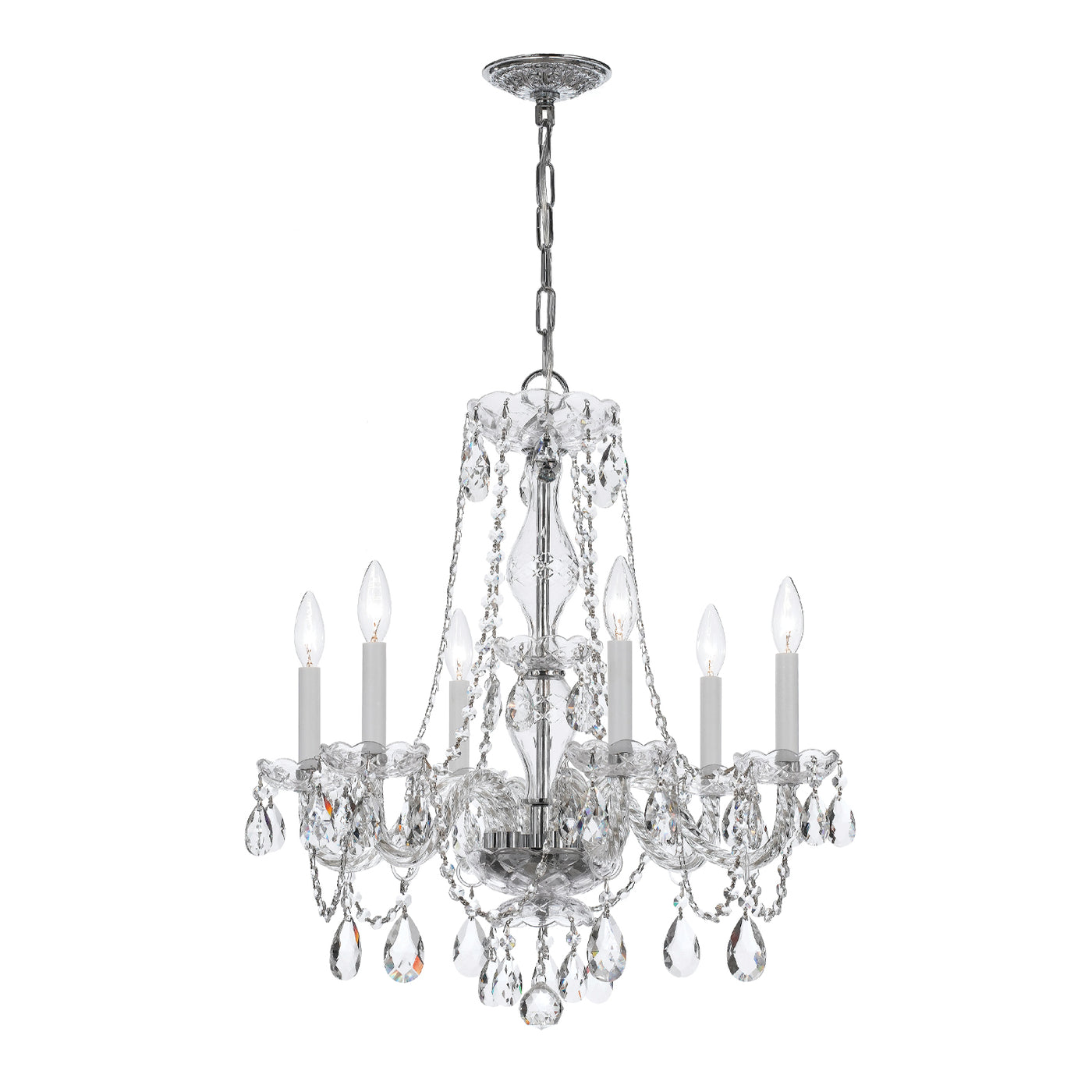 Traditional Crystal 6 Light Crystal Polished Chrome Chandelier Chandelier Crystorama