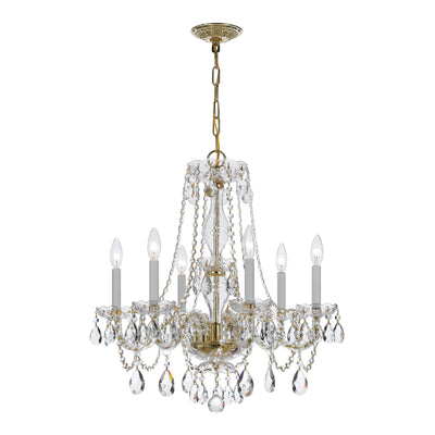 Traditional Crystal 6 Light Crystal Polished Brass Chandelier Chandelier Crystorama