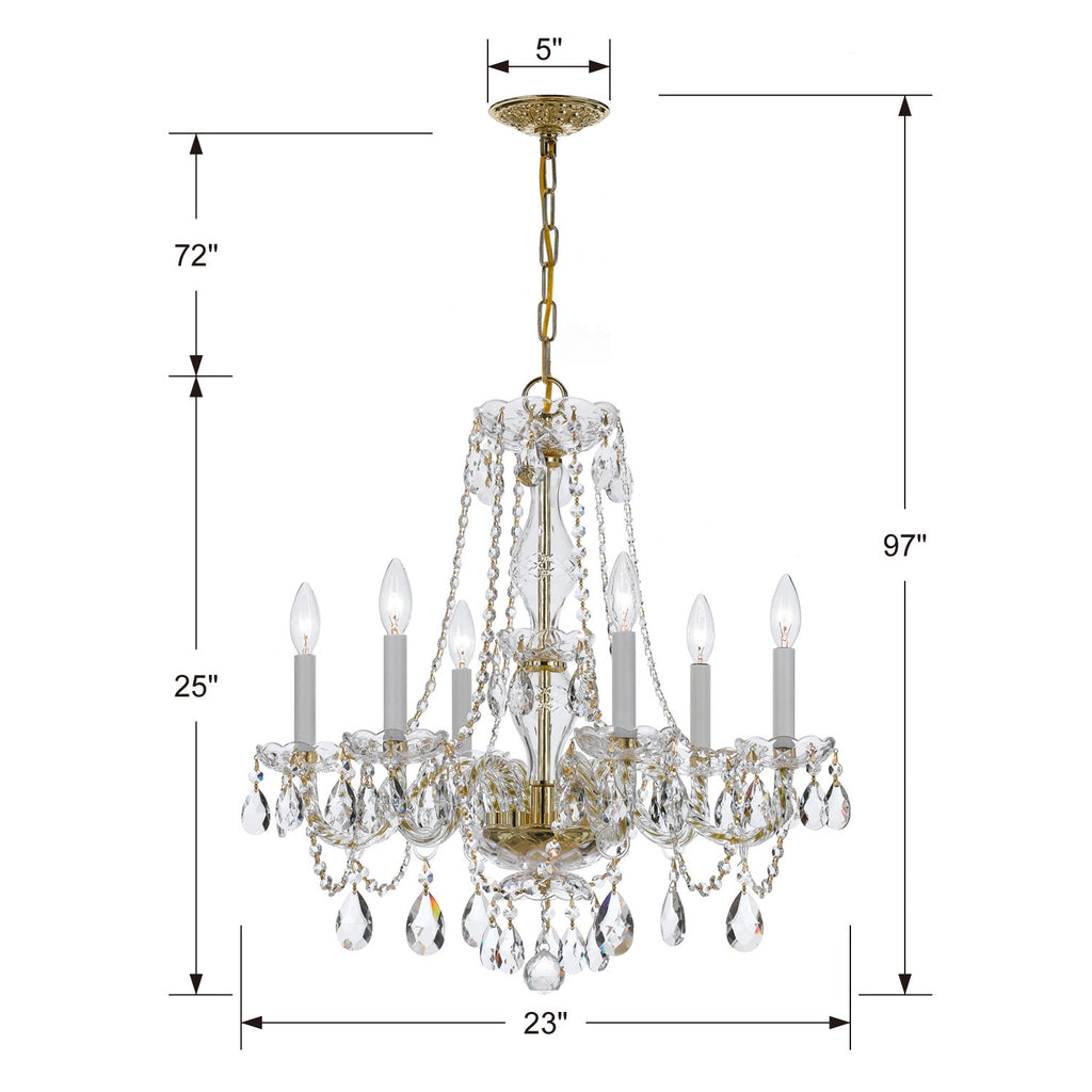 Traditional Crystal 6 Light Crystal Polished Brass Chandelier Chandelier Crystorama