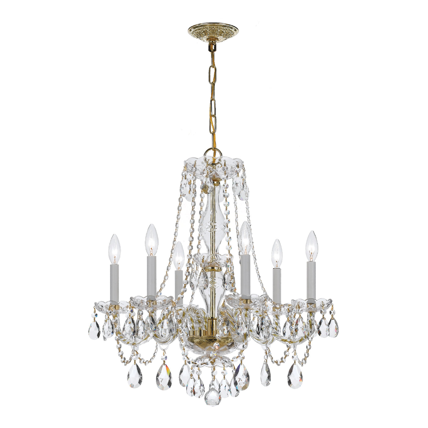 Traditional Crystal 6 Light Swarovski Strass Crystal Polished Brass Chandelier Chandelier Crystorama