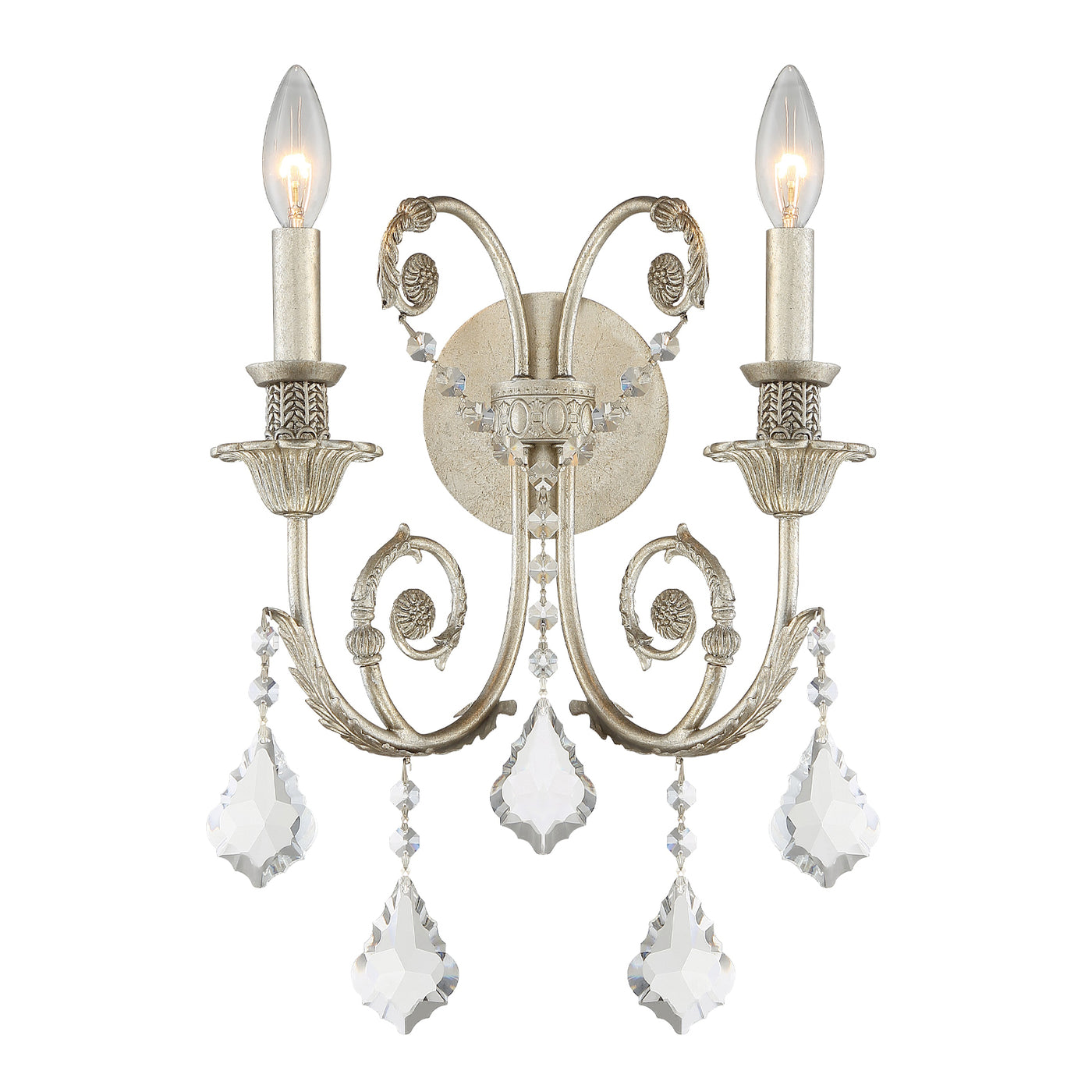 Regis 2 Light Hand Cut Crystal Olde Silver Sconce Wall Sconce Crystorama